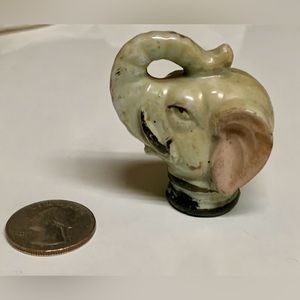 Early Mid Century Vintage Glazed Ceramic Figural Elephant Head Cane Topper